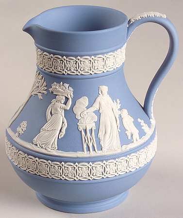 Cream Color on Lavender (Pale Blue) Jasperware 4" Etruscan Jug by Wedgwood