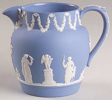 Cream Color on Lavender (Pale Blue) Jasperware 20 Oz Dutch Sacrifice Jug