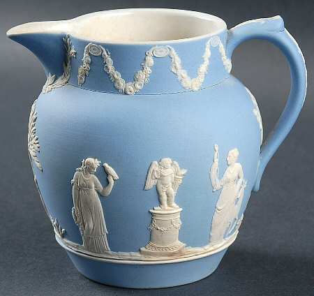 Cream Color on Lavender (Pale Blue) Jasperware 10 Oz Dutch Sacrifice Jug