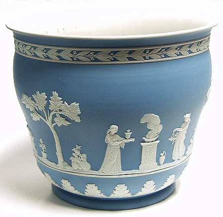 Cream Color on Lavender (Pale Blue) Jasperware 8" Jardiniere