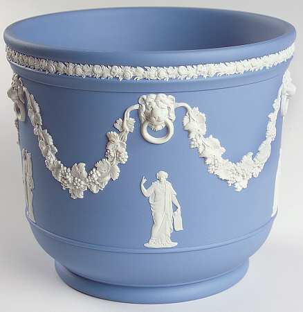 Cream Color on Lavender (Pale Blue) Jasperware 6" Jardiniere