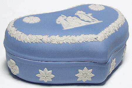 Cream Color on Lavender (Pale Blue) Jasperware 5" Heart Shape Box & Lid