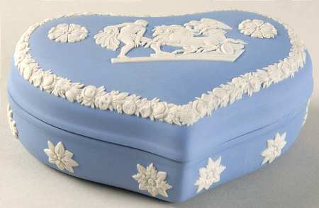 Cream Color on Lavender (Pale Blue) Jasperware 5" Heart Shape Box & Lid