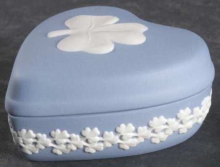 Cream Color on Lavender (Pale Blue) Jasperware 2" Heart Shape Box & Lid