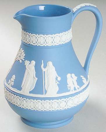 Cream Color on Lavender (Pale Blue) Jasperware 5" Etruscan Jug