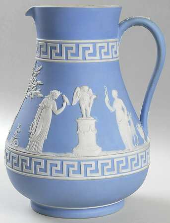 Cream Color on Lavender (Pale Blue) Jasperware 9" Etruscan Jug