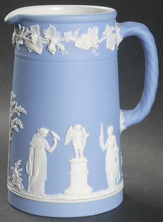 Cream Color on Lavender (Pale Blue) Jasperware Large Trojan Jug