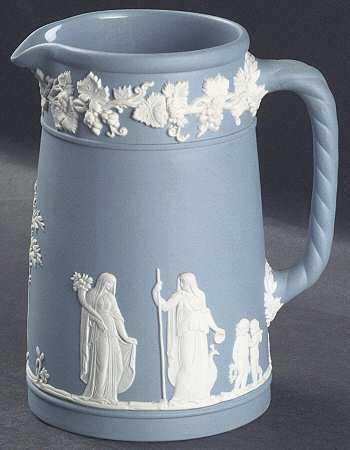 Cream Color on Lavender (Pale Blue) Jasperware Large Trojan Jug