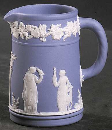 Cream Color on Lavender (Pale Blue) Jasperware Mini Trojan Jug
