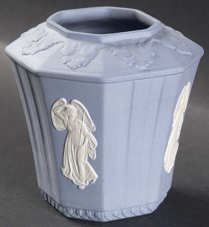 Cream Color on Lavender (Pale Blue) Jasperware Posey Pot-Octagonal