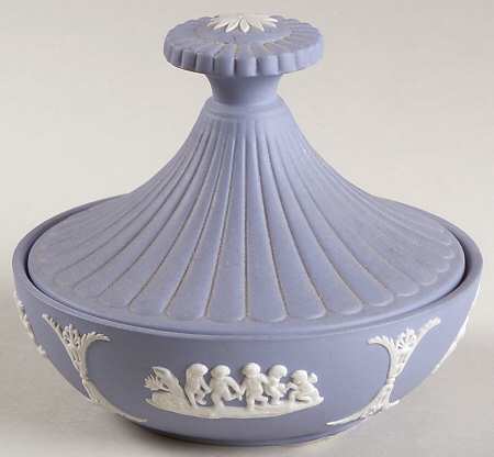 Cream Color on Lavender (Pale Blue) Jasperware Powder Box with Lid