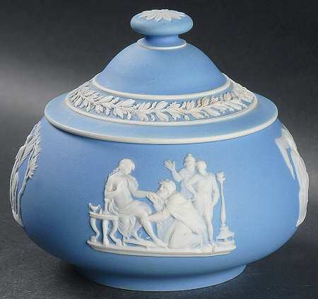 Cream Color on Lavender (Pale Blue) Jasperware Puff Box & Lid
