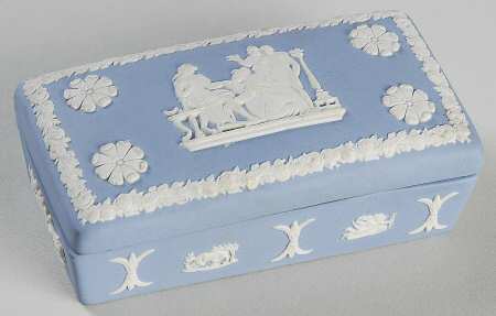 Cream Color on Lavender (Pale Blue) Jasperware 3" Rectangular Box & Lid