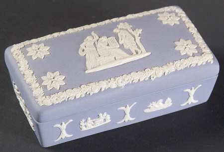 Cream Color on Lavender (Pale Blue) Jasperware 3" Rectangular Box & Lid