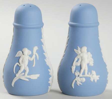 Cream Color on Lavender (Pale Blue) Jasperware Salt & Pepper Set