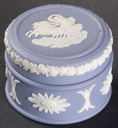 Cream Color on Lavender (Pale Blue) Jasperware Miniature Round Box