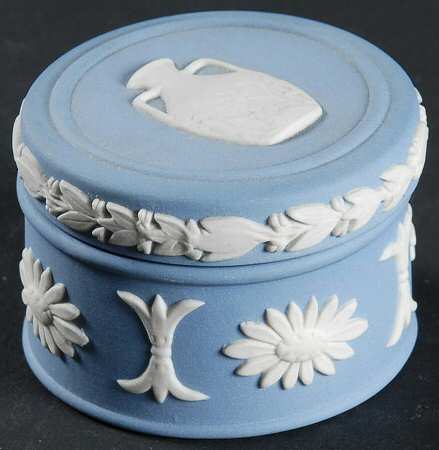 Cream Color on Lavender (Pale Blue) Jasperware Round Miniature Box