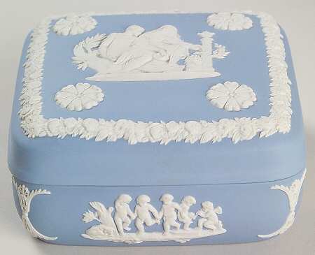 Cream Color on Lavender (Pale Blue) Jasperware Square Box with Lid