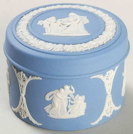 Cream Color on Lavender (Pale Blue) Jasperware 2" Round Box & Lid