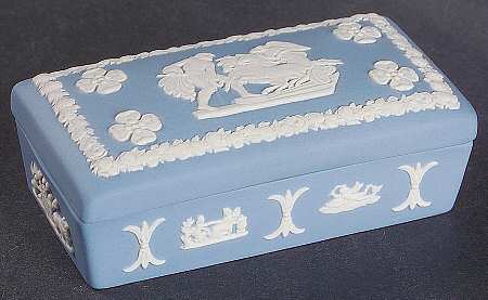 Cream Color on Lavender (Pale Blue) Jasperware 3" Rectangular Box & Lid