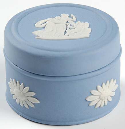 Cream Color on Lavender (Pale Blue) Jasperware Miniature Round Box