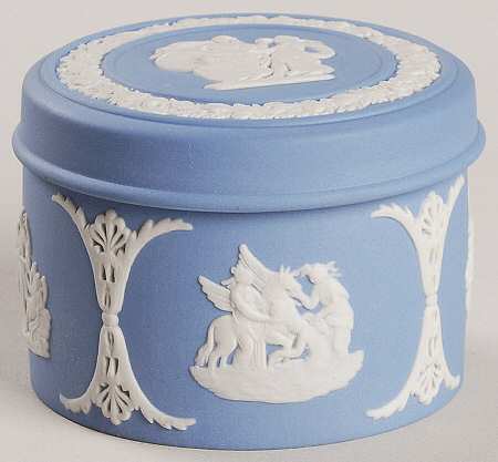 Cream Color on Lavender (Pale Blue) Jasperware 2" Round Box & Lid