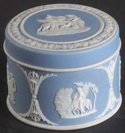 Cream Color on Lavender (Pale Blue) Jasperware 2" Round Box & Lid