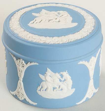 Cream Color on Lavender (Pale Blue) Jasperware 2" Round Box & Lid
