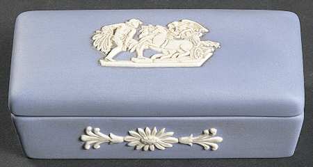 Cream Color on Lavender (Pale Blue) Jasperware 3" Rectangular Box & Lid by Wedgwood