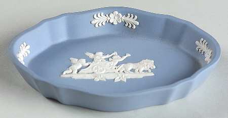 Cream Color on Lavender (Pale Blue) Jasperware Silver Tray