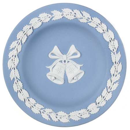 Cream Color on Lavender (Pale Blue) Jasperware 4" Round Tray
