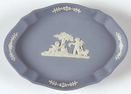 Cream Color on Lavender (Pale Blue) Jasperware Silver Tray