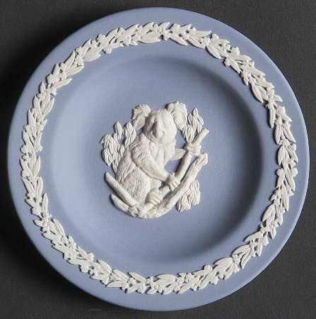 Cream Color on Lavender (Pale Blue) Jasperware Animal Round Tray
