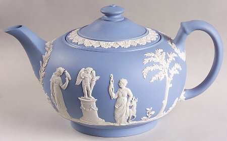 Cream Color on Lavender (Pale Blue) Jasperware Teapot & Lid