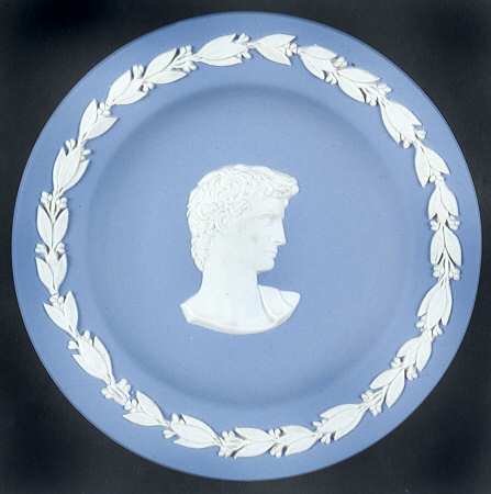 Cream Color on Lavender (Pale Blue) Jasperware 4" Round Tray