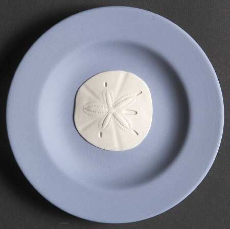 Cream Color on Lavender (Pale Blue) Jasperware 4" Round Tray