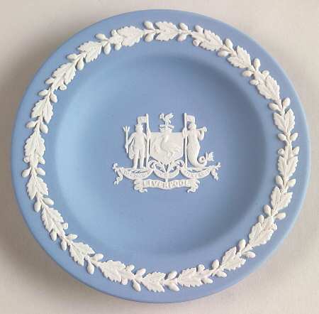 Cream Color on Lavender (Pale Blue) Jasperware Round Landmark Tray