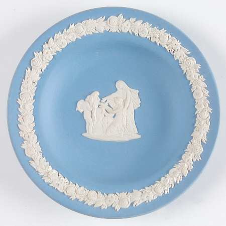 Cream Color on Lavender (Pale Blue) Jasperware 4" Round Tray