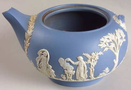 Cream Color on Lavender (Pale Blue) Jasperware Mini Teapot No Lid