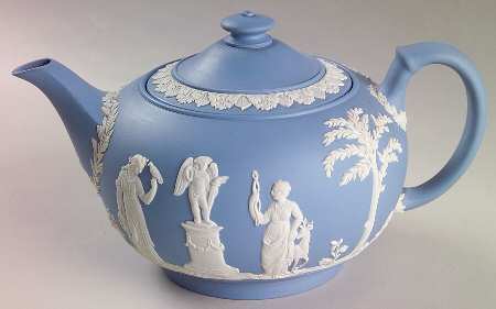 Cream Color on Lavender (Pale Blue) Jasperware Mini Teapot & Lid