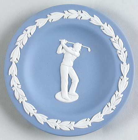 Cream Color on Lavender (Pale Blue) Jasperware 4" Round Tray