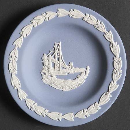 Cream Color on Lavender (Pale Blue) Jasperware Round Landmark Tray