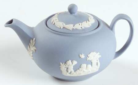Cream Color on Lavender (Pale Blue) Jasperware Miniature Teapot & Lid