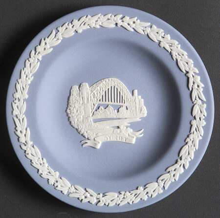 Cream Color on Lavender (Pale Blue) Jasperware Round Landmark Tray