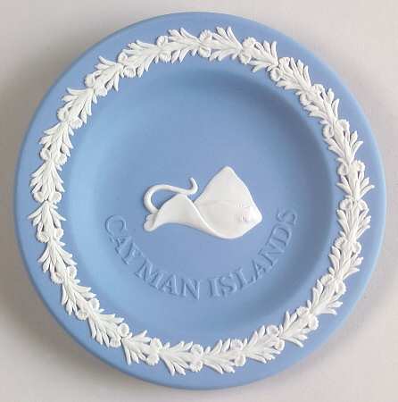 Cream Color on Lavender (Pale Blue) Jasperware Round Landmark Tray