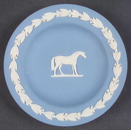 Cream Color on Lavender (Pale Blue) Jasperware Horse Round Tray