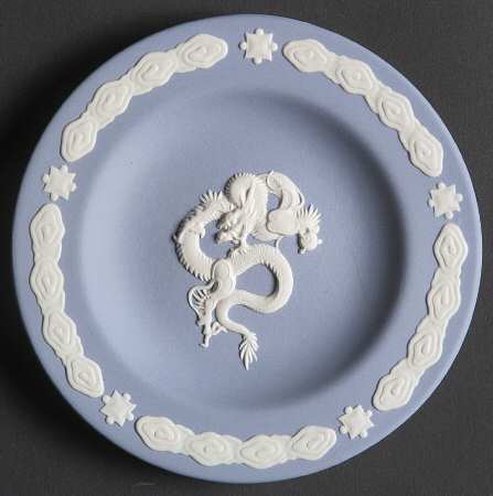 Cream Color on Lavender (Pale Blue) Jasperware Animal Round Tray