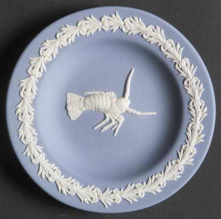 Cream Color on Lavender (Pale Blue) Jasperware Animal Round Tray