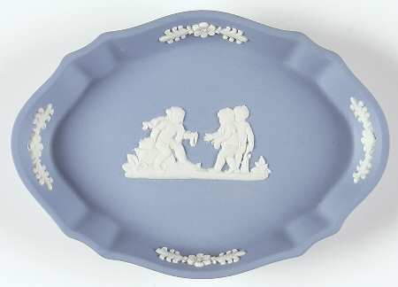 Cream Color on Lavender (Pale Blue) Jasperware Silver Tray