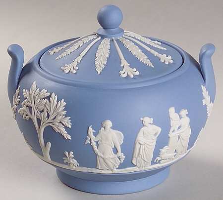 Cream Color on Lavender (Pale Blue) Jasperware Sugar Bowl & Lid